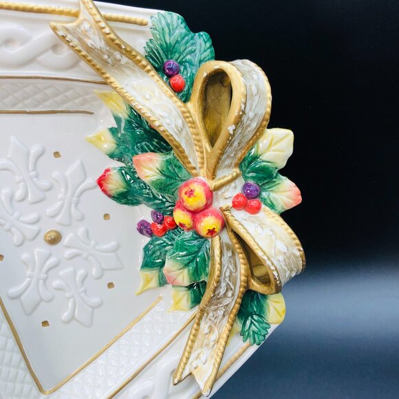 90s Fitz and Floyd Snowy Woods Hostess Serving Tray Christmas Divided Charger - Picture 4 of 11